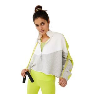 Free People Split Second Half Zip Sport Pullover in Heather Gray Combo sz L